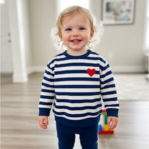 Tucker + Tate‎ Blue and White Striped Sweater with Red Heart